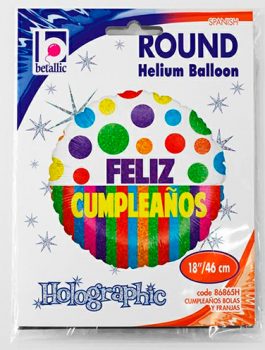 Globo foil Feliz Cumpleaños bolas y franjas