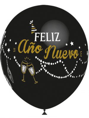 Globo látex negro Feliz Año Nuevo special deco