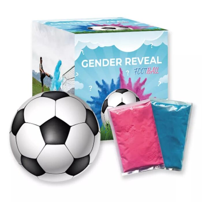 Balon de futbol para revelacion de genero con polvo azul y rosa