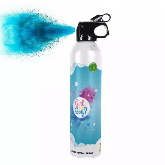 Mini extintor de polvo Holi para revelacion de genero azul 2